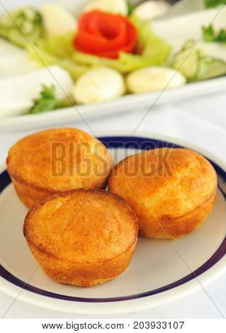 Tasty homemade salty cupcakes, Balkan bread from corn,  Proja