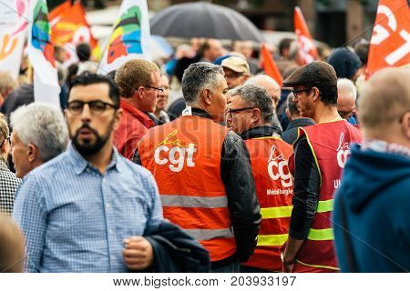 Demonstrators In France At Protest Aginst Macron Law