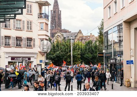 Political March During A French Nationwide Day Against Macrow Labor Law