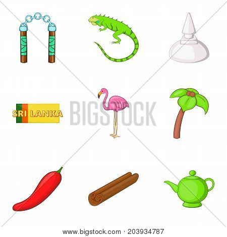 Sri Lankan lifestyle icons set. Cartoon set of 9 sri Lankan lifestyle vector icons for web isolated on white background