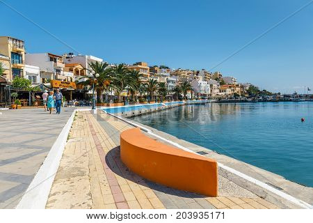 Sitia, Crete, Greece - June 11, 2017: The Pictursque Port Of Sitia, Crete, Greece. Sitia Is A Tradit