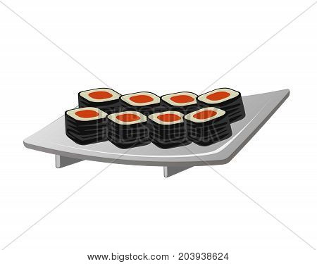 vector japanese sushi on the white plate isolated, asian mel, restaurant or delivery service ads, banner