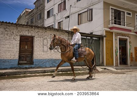 March 12 2017 Vilcabamba Ecuador: horseback riding is a popular tourist activity in the isolated indigenous town