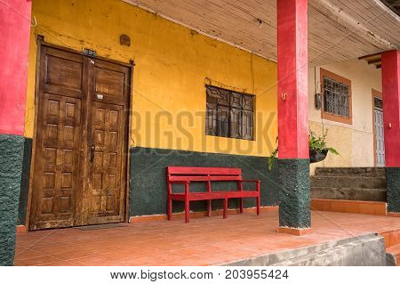 March 12 2017 Vilcabamba Ecuador: traditional colonial architecture is well represented in the popular tourist destination indigenous town in the Andes