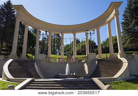 KISLOVODSK, RUSSIA - SEPTEMBER 09, 2017:The ancient Cascade stairs - tourist attraction.Resort park - ornament and pride of Kislovodsk,Caucasus, Russia