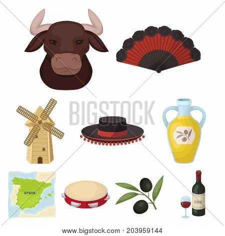 A set of pictures about Spain. Sights of Spain, gypsies, guitar, dances.Spain country icon in set collection on cartoon style vector symbol stock web illustration.