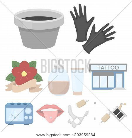 Tattoo studio set icons in cartoon style. Big collection of tattoo studio vector symbol stock