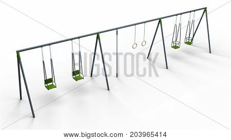 double swing with rope and rings isolated on white background 3d illustration render