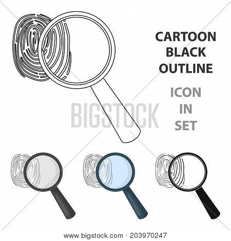 Magnifier and fingerprint. Detection of criminals by fingerprint.Prison single icon in cartoon style vector symbol stock web illustration.