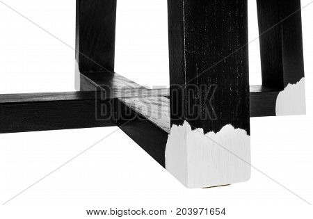 Handmade Stool Black And White Pattern. Round Seat With Black And White, Grid Pattern, String Materi