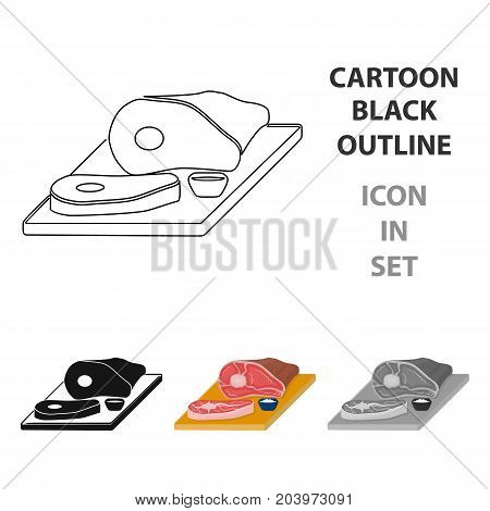 Sliced meat on the cutting board icon in cartoon design isolated on white background. Pub symbol stock vector illustration.