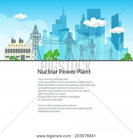 High Voltage Power Lines Supplies Electricity to the City and Text Poster Brochure Flyer Design Vector Illustration