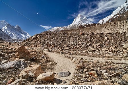 Country road in the mountains. Himalayas. Gangotri Gaumukh India.