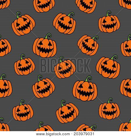 Pumpkin Illustration Halloween Vector Doodle Cartoon Seamless Pattern