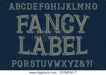 Fancy label font typeface. Isolated english alphabet.