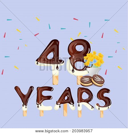 48th Years Happy Birthday card. Vector illustration