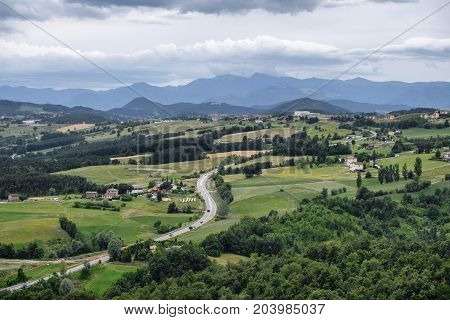 Summer landscape along the road from Serramazzoni to San Dalmazio (Modena Emilia Romagna Italy) at summer