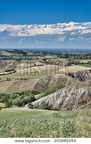 Summer landscape near Rivalta di Lesignano de Bagni (Parma Emilia-Romagna Italy) with the typical rocky inlets