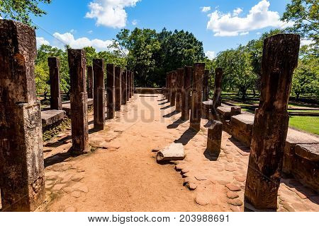 Ruins of Royal Court of king Parakramabahu or Raja Sabha Mandapaya of King Parakramabahu in Polonnaruwa, Sri Lanka