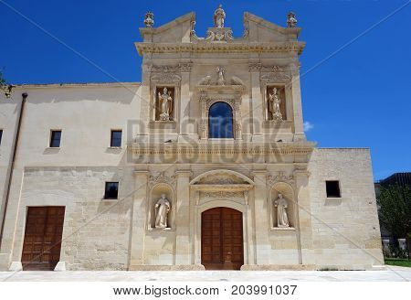 Agostiniani Convent baroque facade in Lecce Italy
