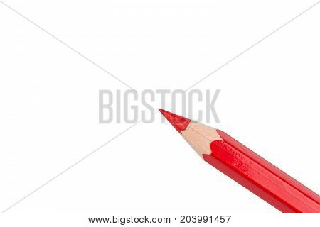 One red pencil at an angle from below