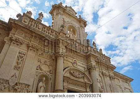 baroque facade of the Duomo dell Assunta ancient Cathedral in Lecce Italy