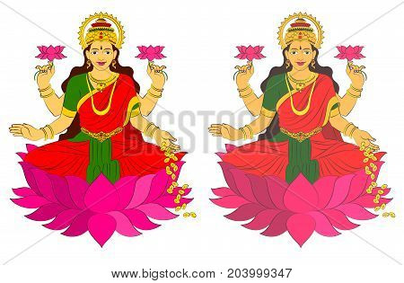 stock illustration of Hindu mythological Godess of wealth Laxmi or lakshmi