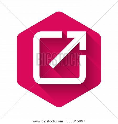 White Open In New Window Icon Isolated With Long Shadow. Open Another Tab Button Sign. Browser Frame