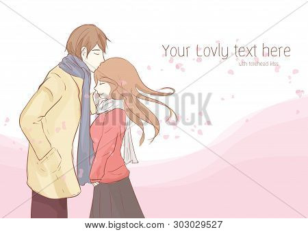 Couple Forehead Kiss Cute Kawaii In Anime Manga Style Sweet Relationship Valentine Concept