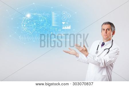Middle aged neurologist showing the test result 
