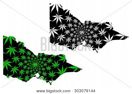Victoria (australian States And Territories, Vic) Map Is Designed Cannabis Leaf Green And Black, Vic