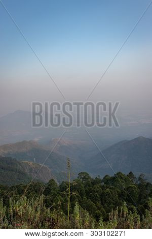 Nature Landscape With Blue Horizon Image Is Taken At Coakers Walk Kodaikanal Tamilnadu India.