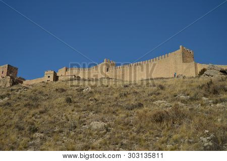 Medieval Fortress Walls Alcazar Very Well Preserved. December 28, 2013. Albarracin, Teruel, Aragon, 