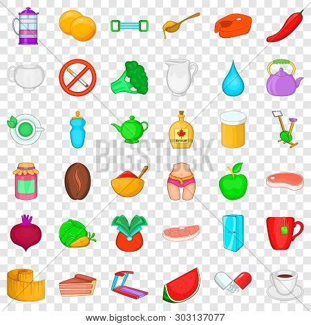 Wellness Icons Set. Cartoon Style Of 36 Wellness Vector Icons For Web For Any Design