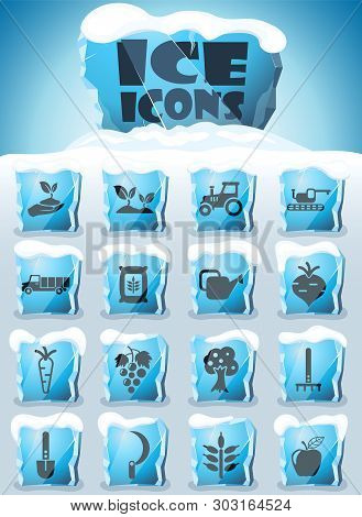 Agricultural Vector Icons Frozen In Transparent Blocks Of Ice