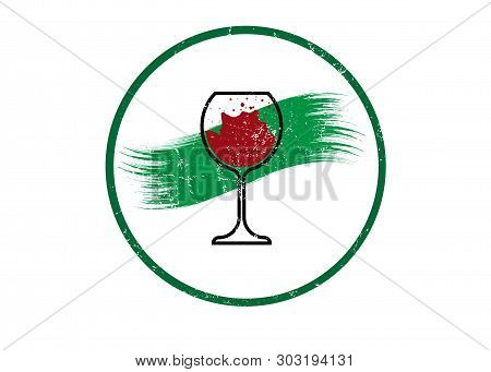 Biological Wine Concept, Organic Red Wine Glass Icon, Biodynamic Cultivation, Wineglass Logo, Glassw