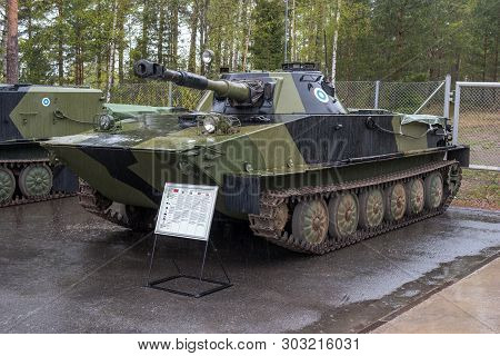 Parola, Finland - May 2, 2019: Tank Museum In The City Of Parola. Soviet Amphibious Tank Pt-76.