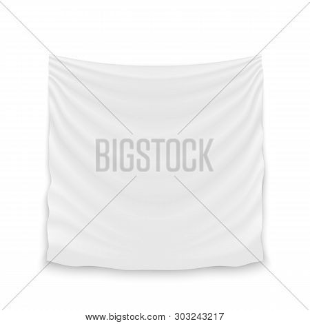 Creative Illustration Of Hanging Empty White Cloth Isolated On Background. Art Design Banner Fabric 