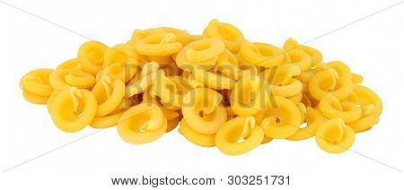 Group Of Dischi Pasta Shapes Made From Durham Wheat Isolated On A White Background