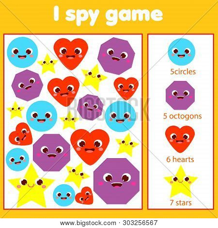 I Spy Game For Toddlers. Find And Count Objects. Educational Activity For Children. Learning Geometr