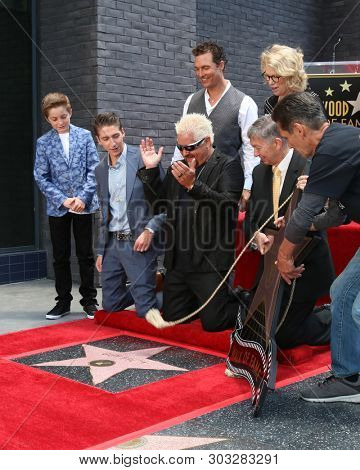 LOS ANGELES - MAY 22:  Ryder Fieri, Hunter Fieri, Matthew McConaughey, Guy Fieri, Kathleen Finch, Gubler at the Guy Fieri Star Ceremony on the Hollywood Walk of Fame on May 22, 2019 in Los Angeles, CA