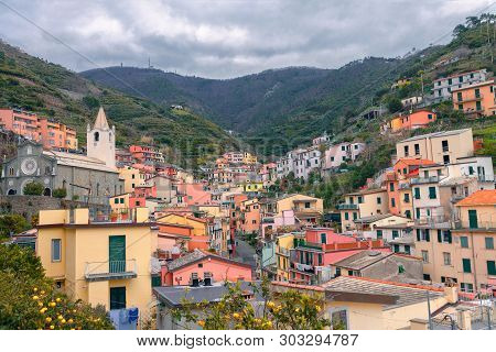 View Of The Colored Houses Of Riomaggiore, Cinque Terre, Liguria, Italy