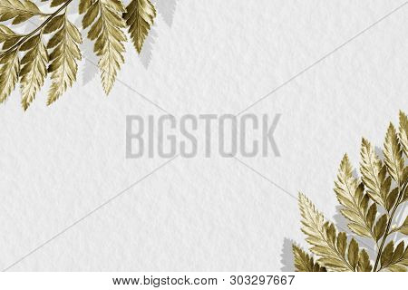 Gold leatherleaf fern frame on white background illustration
