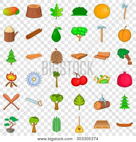 Tree Icons Set. Cartoon Style Of 36 Tree Vector Icons For Web For Any Design