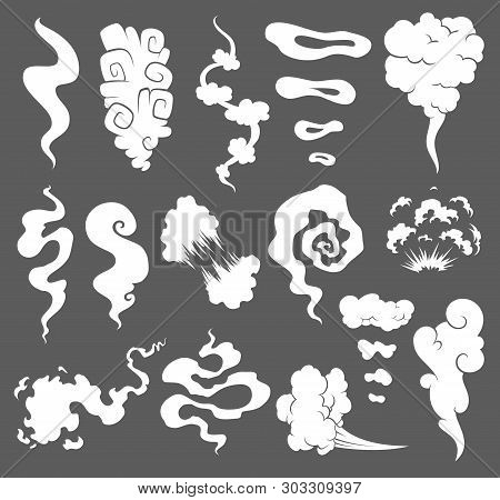 Bad Smell. Smoke Clouds. Steam Smoke Clouds Of Cigarettes Or Expired Old Food Vector Cooking Cartoon