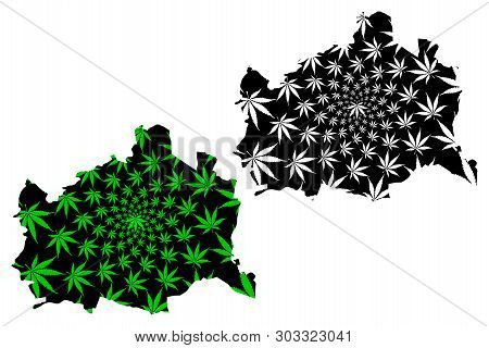 Vienna (republic Of Austria, Wien, Capital City And State) Map Is Designed Cannabis Leaf Green And B