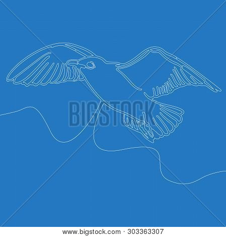 Single Continuous Line Drawing Seagull Flies Vector Illustration Concept