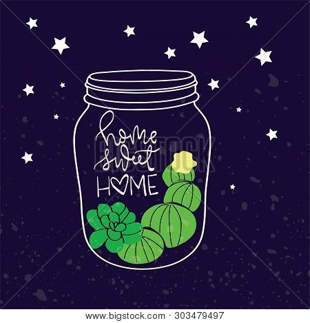 Home Decor In Modern Scandic Style. Succulents, Cactuses And Other Plants Growing In Florariums