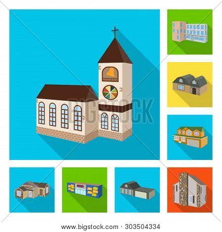 Vector Illustration Of Facade And Housing Symbol. Collection Of Facade And Infrastructure Stock Symb
