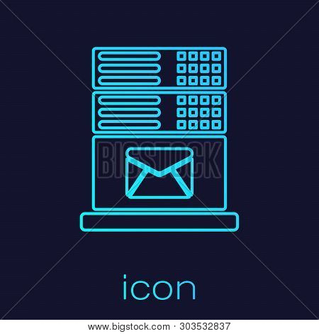 Turquoise Mail Server Line Icon Isolated On Blue Background. Vector Illustration